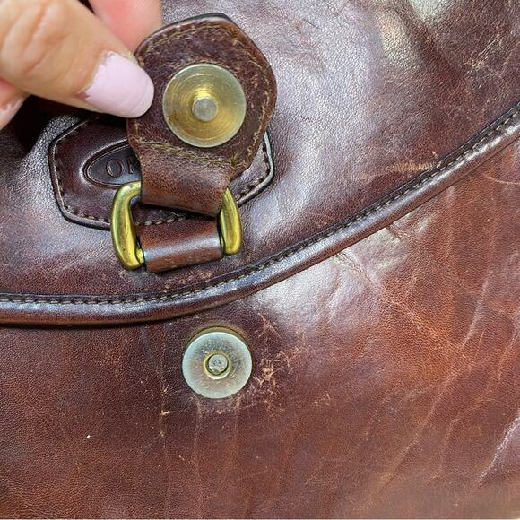 Oroton Vintage Brown Leather Envelop Snap Clutch - Picture 3 of 8